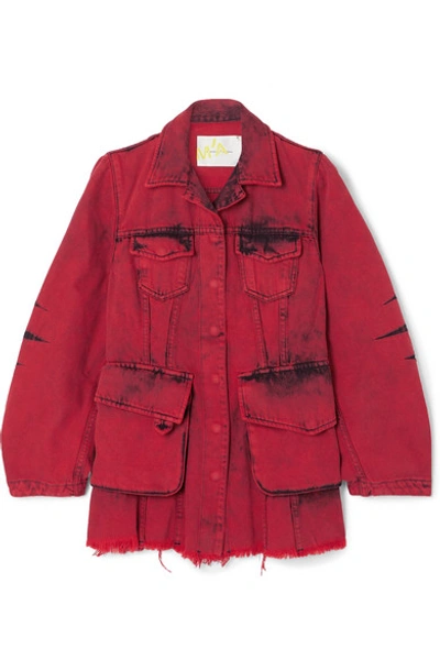 Shop Marques' Almeida Frayed Acid-wash Denim Jacket In Red