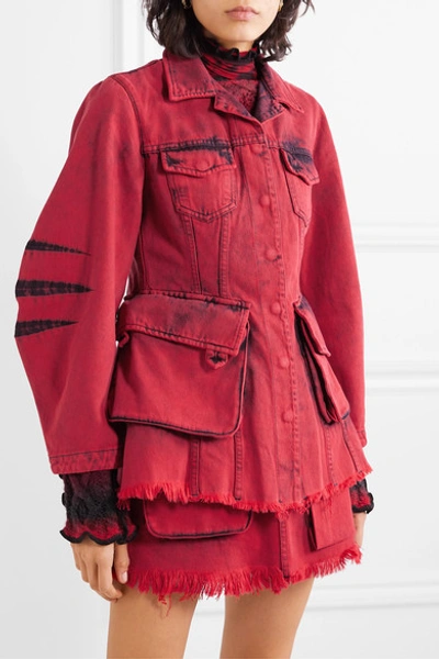Shop Marques' Almeida Frayed Acid-wash Denim Jacket In Red