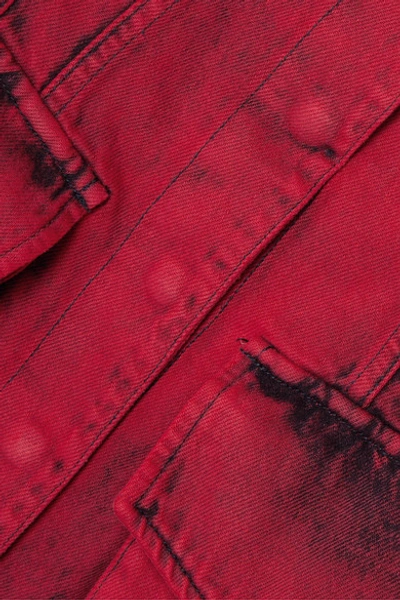 Shop Marques' Almeida Frayed Acid-wash Denim Jacket In Red