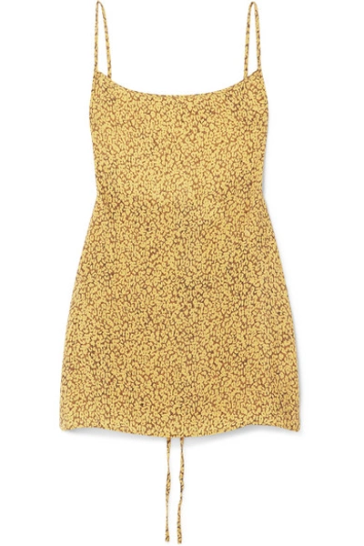 Shop Anemone The Km Leopard-print Cupro Mini Dress In Yellow
