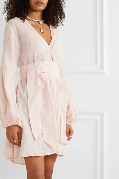 Shop Kalita Gaia Cotton-gauze Wrap Mini Dress In Blush