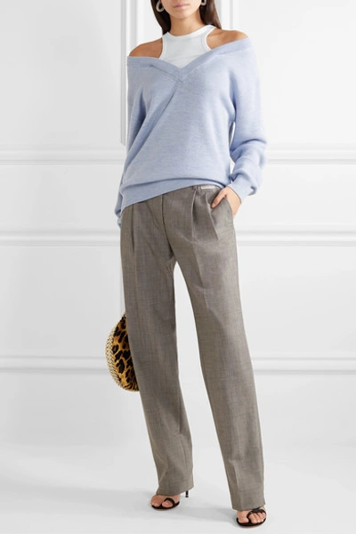 Shop Alexander Wang T Layered Merino Wool And Stretch Cotton-jersey Sweater In Sky Blue