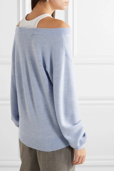 Shop Alexander Wang T Layered Merino Wool And Stretch Cotton-jersey Sweater In Sky Blue