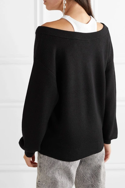 Shop Alexander Wang T Layered Merino Wool And Stretch Cotton-jersey Sweater In Black