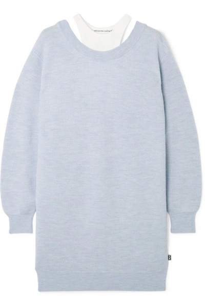 Shop Alexander Wang T Layered Merino Wool And Stretch-cotton Jersey Mini Dress In Sky Blue