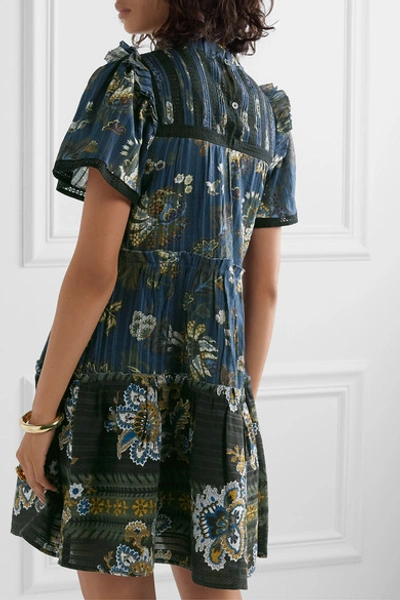 Sea Pascale Embroidered Floral-print Cotton-voile Mini Dress In Blue |  ModeSens