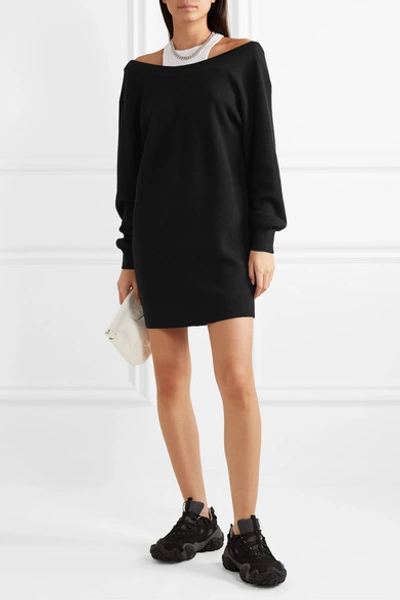 Shop Alexander Wang T Layered Merino Wool And Stretch-cotton Jersey Mini Dress In Black