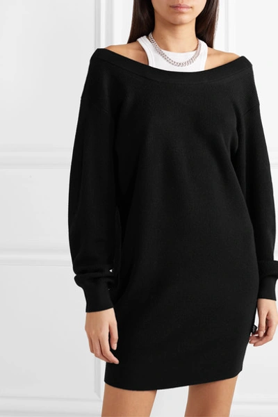 Shop Alexander Wang T Layered Merino Wool And Stretch-cotton Jersey Mini Dress In Black