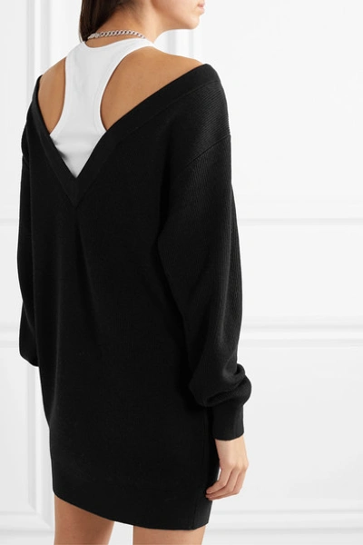 Shop Alexander Wang T Layered Merino Wool And Stretch-cotton Jersey Mini Dress In Black