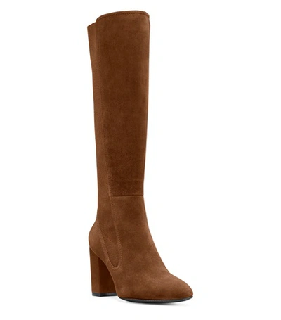 Shop Stuart Weitzman Livia 80 In Coffee Brown Suede With Stretch Elastic