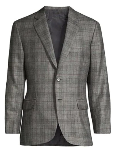 Shop Brioni Glen Plaid Single-breasted Wool, Cashmere & Silk Jacket In Grey