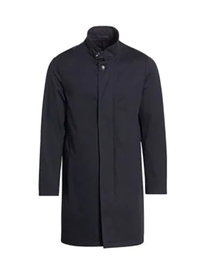 Shop Giorgio Armani Coated Wool Solid Interlock Water Resistant Coat In Navy