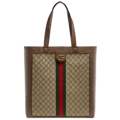 Shop Gucci Ophidia Gg Tape Wallet Tote Bag In Brown