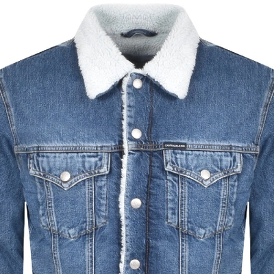 Shop Calvin Klein Jeans Denim Sherpa Jacket Blue