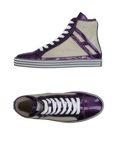 Shop Hogan Rebel Woman Sneakers Purple Size 6 Leather, Textile Fibers