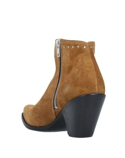 Shop Celine Woman Ankle Boots Khaki Size 6 Calfskin In Beige