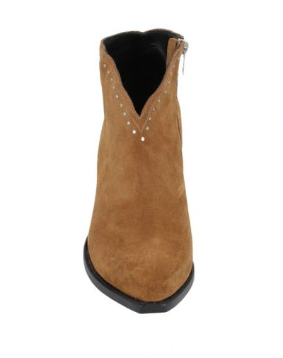 Shop Celine Woman Ankle Boots Khaki Size 6 Calfskin In Beige