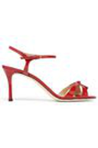 Shop Sergio Rossi Isobel Knotted Patent-leather Sandals In Crimson