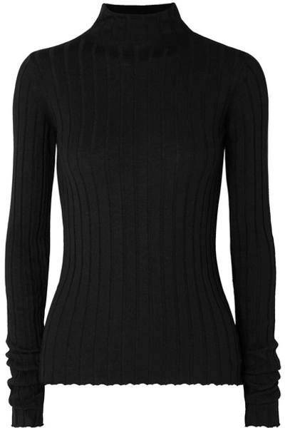 Shop Petar Petrov Karen Ribbed Merino Wool Turtleneck Sweater In Black