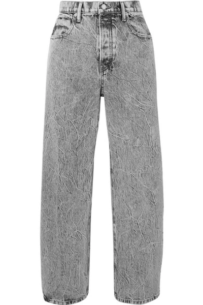 Shop Alexander Wang Curb Cropped Acid-wash High-rise Straight-leg Jeans In Light Gray