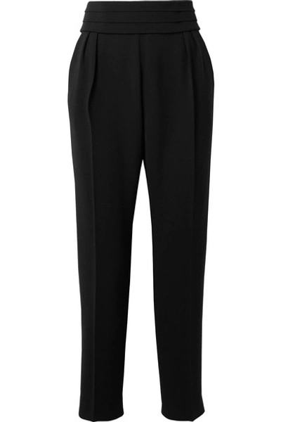 Shop Max Mara Anagni Belted Pleated Crepe Tapered Pants In Black
