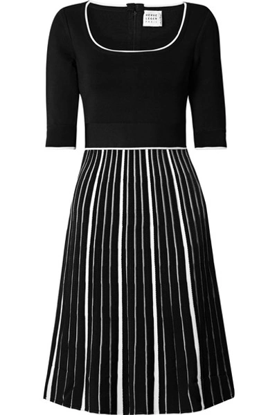 Shop Herve Leger Striped Stretch-knit Dress In Black