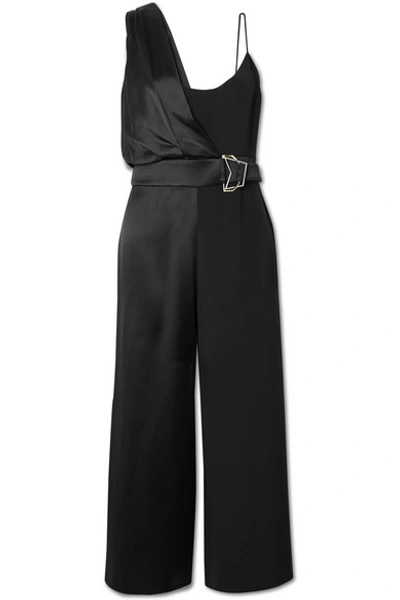 Shop Cushnie Belted Crepe And Charmeuse Jumpsuit In Black