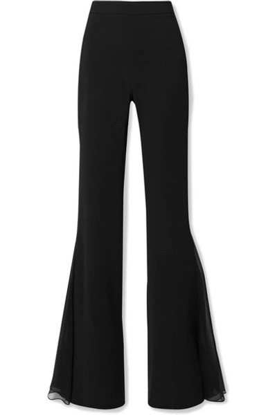 Shop Cushnie Silk Chiffon-trimmed Stretch-cady Flared Pants In Black