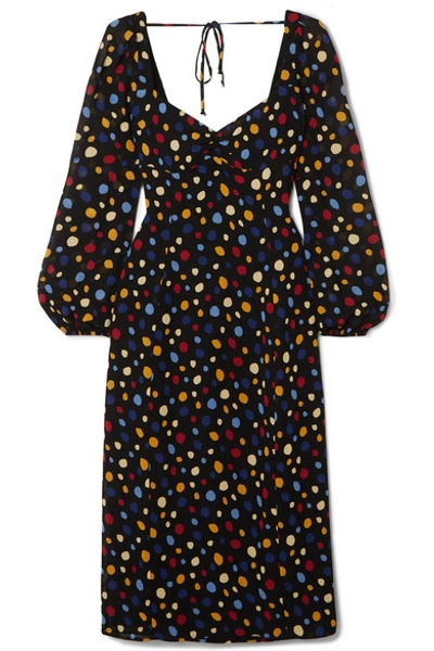 Shop Reformation Mabille Polka-dot Woven Dress In Black