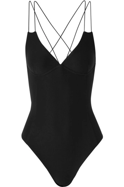 Shop Alix Nyc Cedar Stretch-jersey Thong Bodysuit In Black