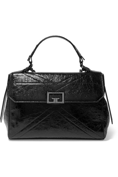 Shop Givenchy Id Medium Quilted Crinkled Glossed-leather Shoulder Bag In Black