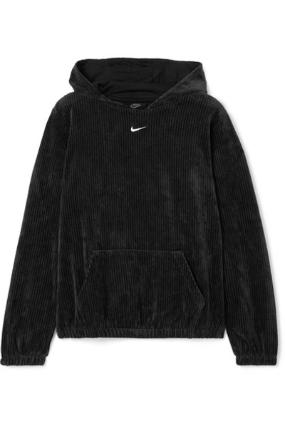 Nike Ribbed Cotton-blend Velour Hoodie In Black | ModeSens