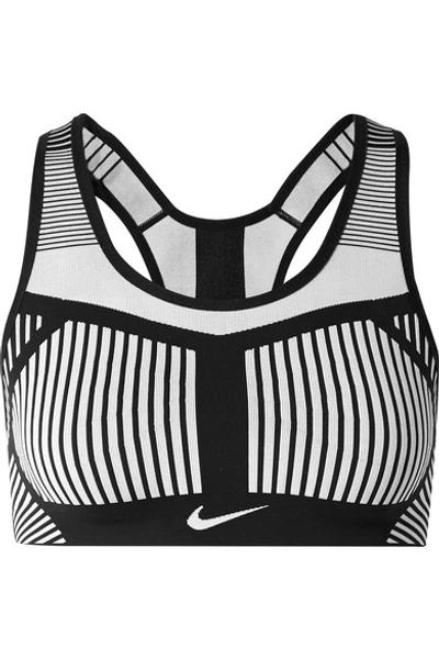 Shop Nike Fe/nom Striped Flyknit Sports Bra In Black