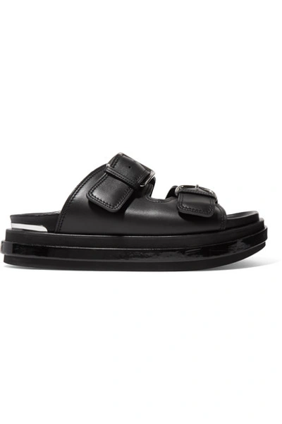 Shop Alexander Mcqueen Buckled Patent-leather Trimmed Leather Platform Sandals In Black