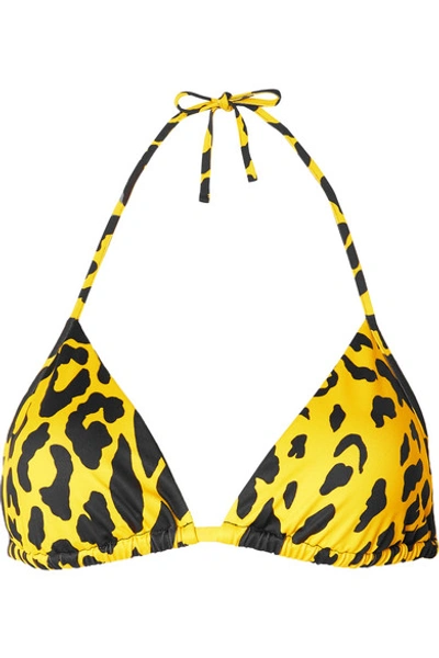 Shop Versace Neon Leopard-print Triangle Bikini Top In Bright Yellow