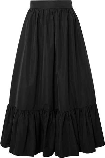 Shop Valentino Tiered Cotton-blend Poplin Midi Skirt In Black