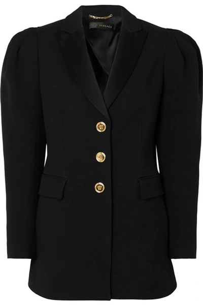 Shop Versace Satin-trimmed Crepe Blazer In Black