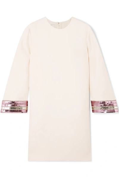 Shop Valentino Sequin-embellished Wool And Silk-blend Crepe Mini Dress In Ivory