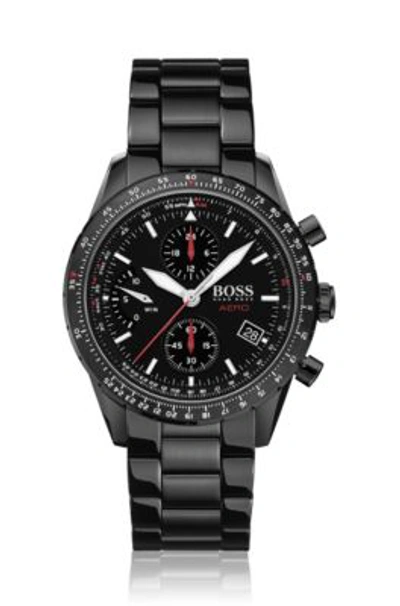 Shop Hugo Boss - Chronograph Watch In Black Plated Stainless Steel In Assorted-pre-pack