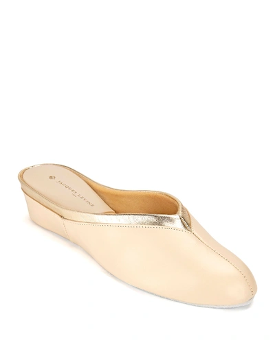 Shop Jacques Levine Metallic Leather Wedge Mule Slippers In Ivory Gold