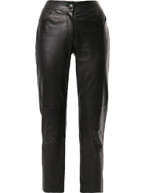 Chanel Leather Cropped Trousers In Black | ModeSens
