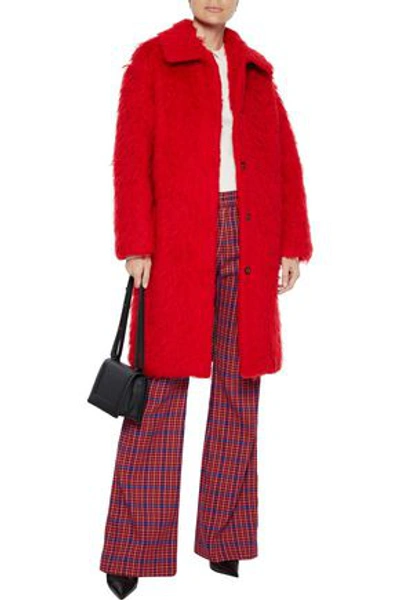 Shop Ainea Brushed Wool-blend Coat In Red
