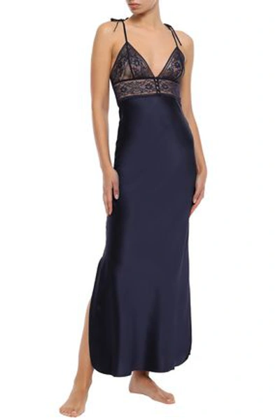 Shop Stella Mccartney Ophelia Lace-paneled Silk-blend Satin Nightdress In Navy