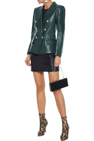 Shop Alexandre Vauthier Woman Double-breasted Textured-leather Blazer Forest Green