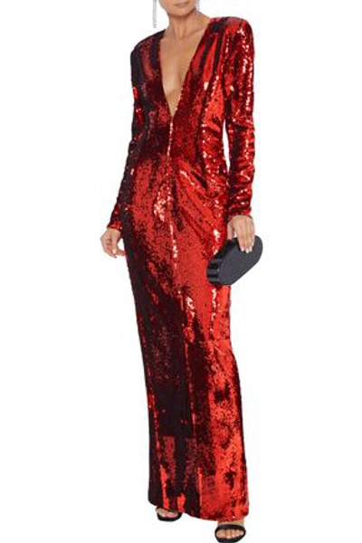 Shop Alexandre Vauthier Sequined Jersey Gown In Crimson