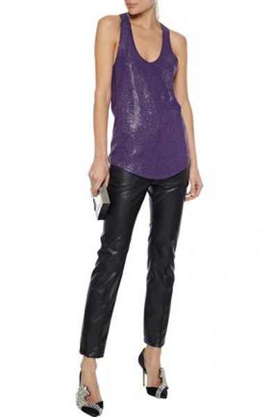 Shop Alexandre Vauthier Crystal-embellished Stretch-cotton Jersey Tank In Purple