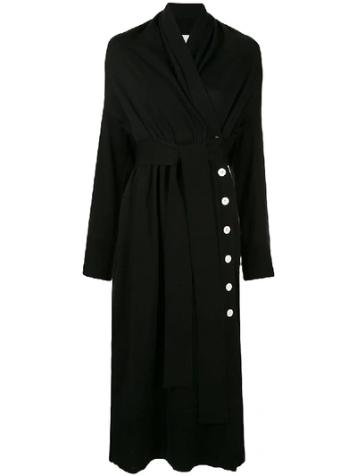 Shop Akira Naka Side Button Tie Waist Cardi-coat In Black