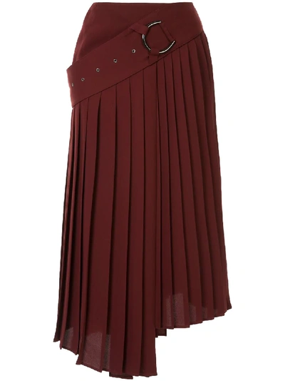 Shop Akira Naka Asymmetric Pleated Skirt In Red