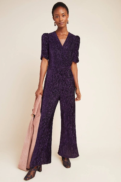 Shop Greylin Charlize Textured Velvet Jumpsuit In Purple