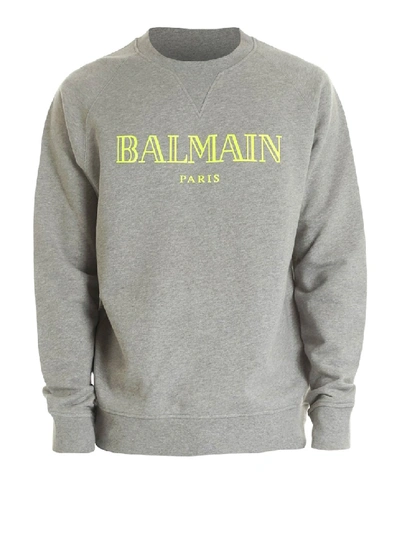 Shop Balmain Neon Logo Print Sweatshirt In Grey